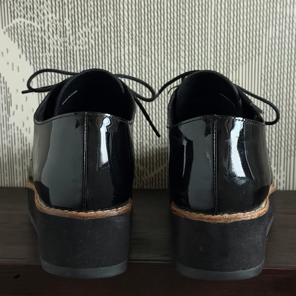 Eileen Fisher Eddy Derby Black Patent Platform Lace up Oxford Shoe ~ Size 7.5 - Picture 7 of 15